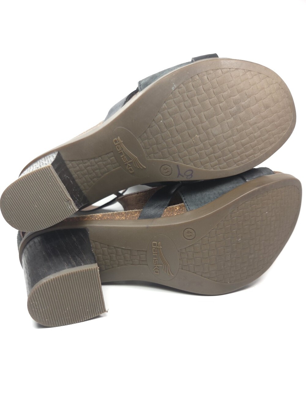 Dansko Dominique Black Leather & Suede W Cork Block Heel Sandals Sz 10.5/EU 41 - Picture 12 of 16